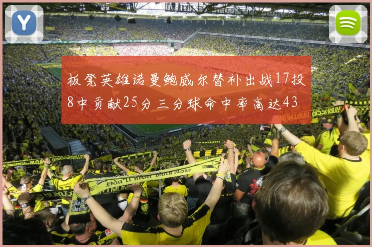 板凳英雄诺曼鲍威尔替补出战17投8中贡献25分三分球命中率高达43